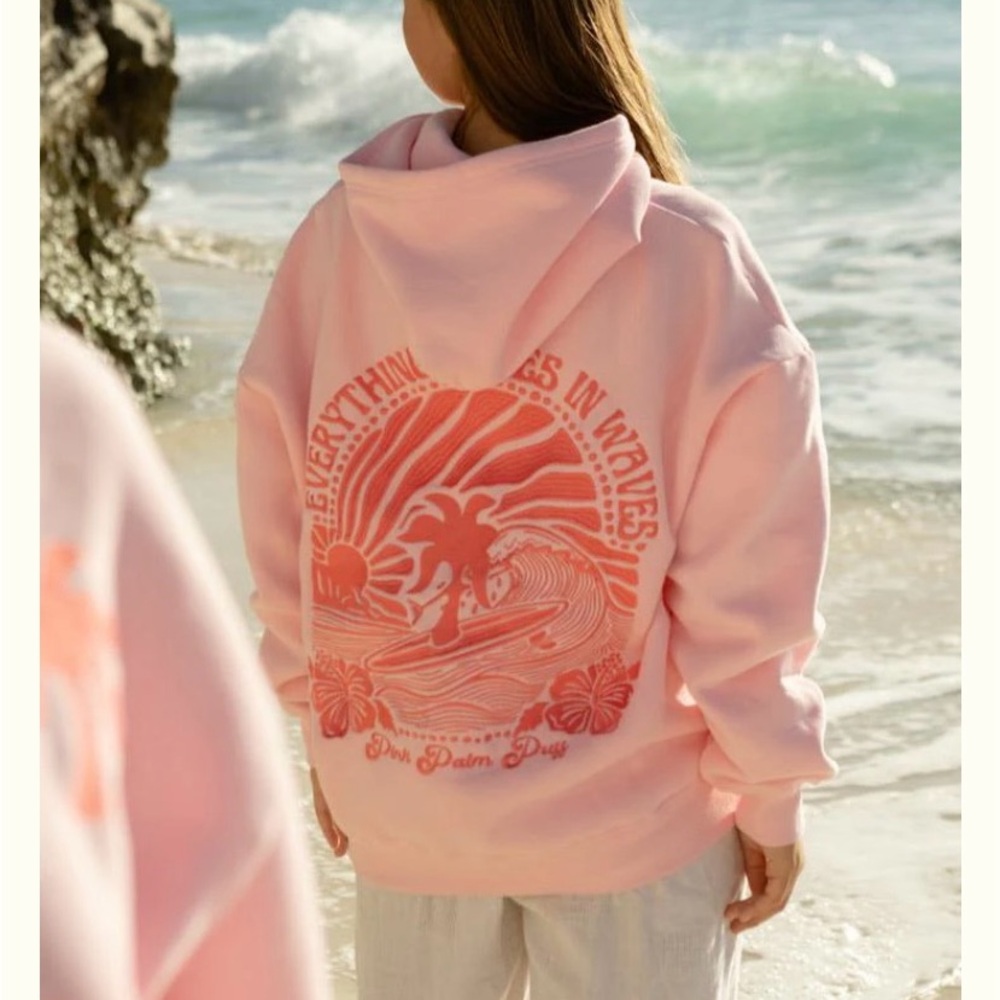 Cozy Pink Palm Puff Hoodie, size S, EUC